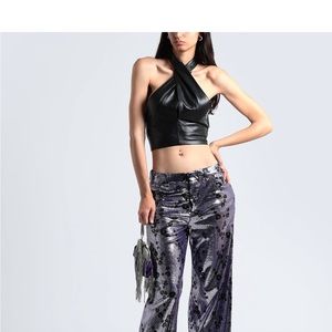 Leather halter crop top